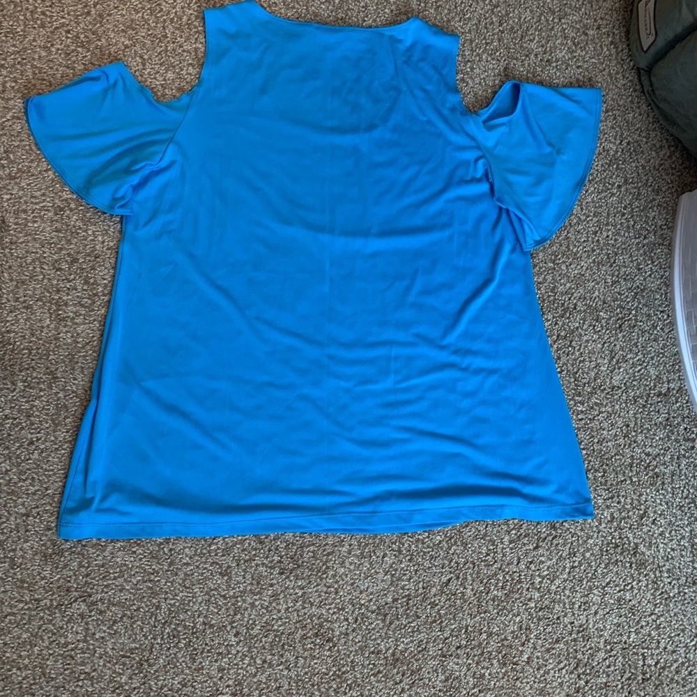 💙Slinky Brand Blue Cold Shoulder Top